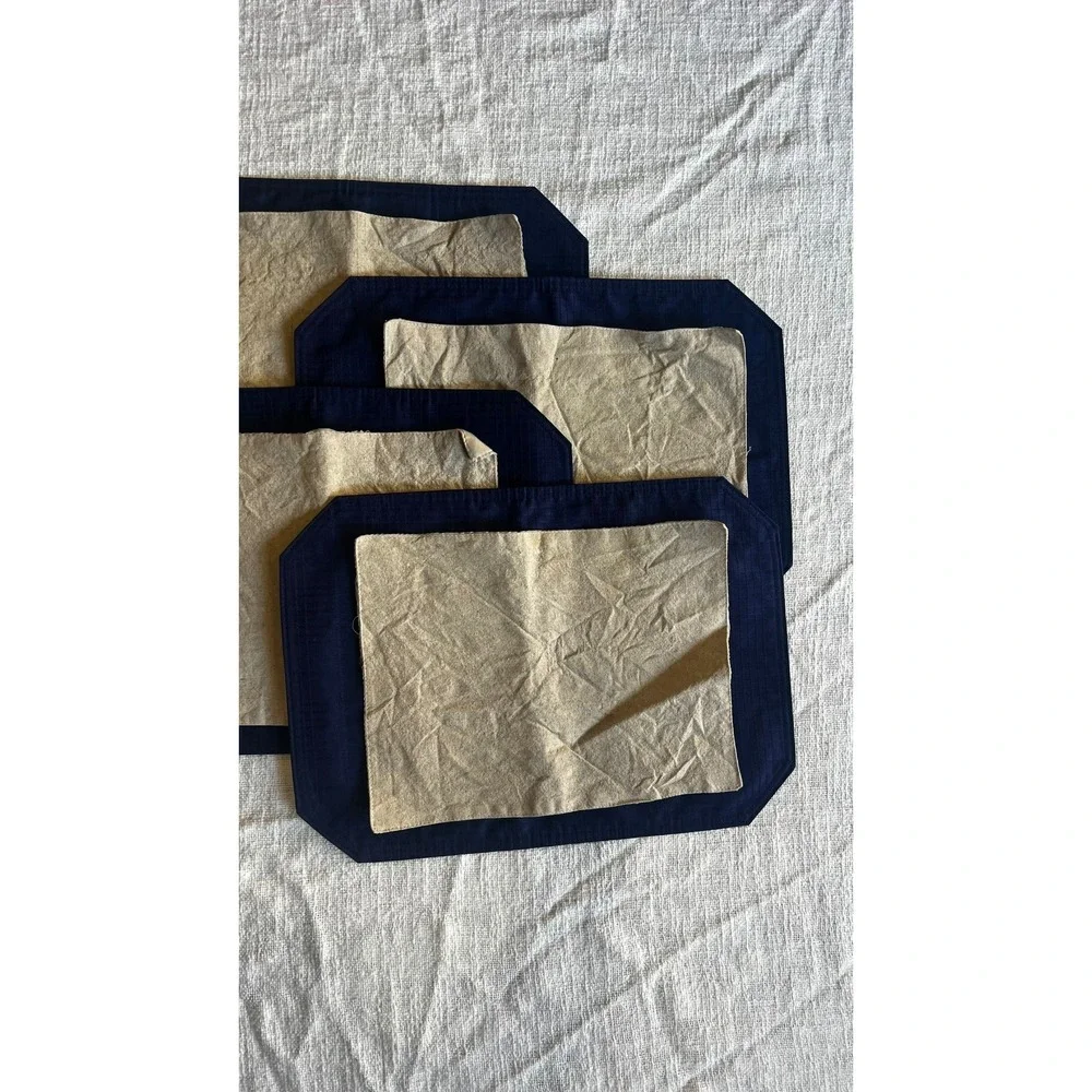 Vintage Placemat Navy Beige Rustic Cotton 8-Piece Set Cottagecore Rustic Kitchen